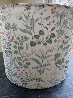 Botanical Print Fabric Drum Lampshade Floral Earthy Eclectic Retro Gold Metal